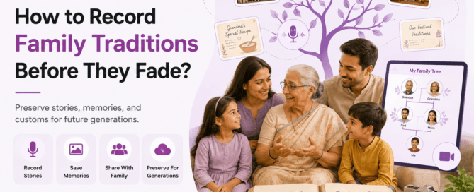 Family preserving traditions and memories across generations using a digital family tree platform