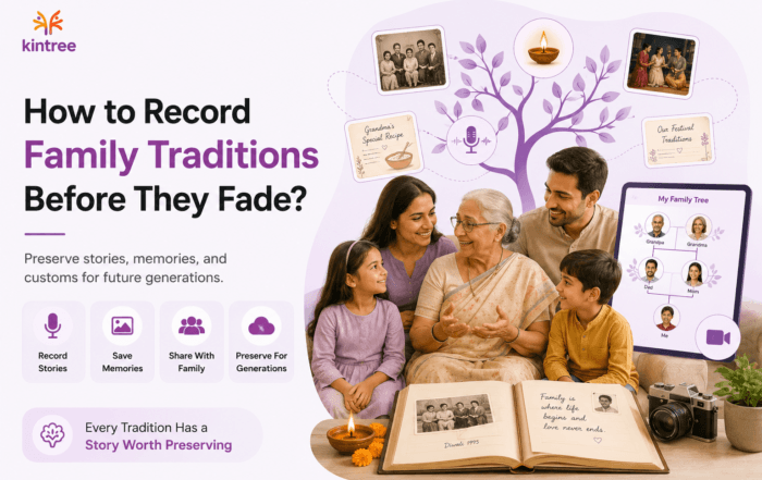 Family preserving traditions and memories across generations using a digital family tree platform
